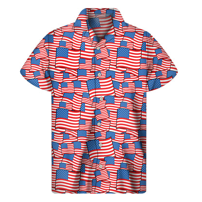 4th of July USA Flag Pattern Print Men's Short Sleeve Shirt