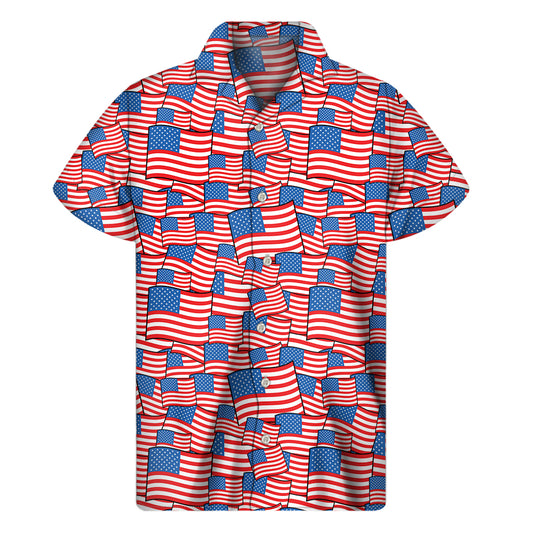 4th of July USA Flag Pattern Print Men's Short Sleeve Shirt