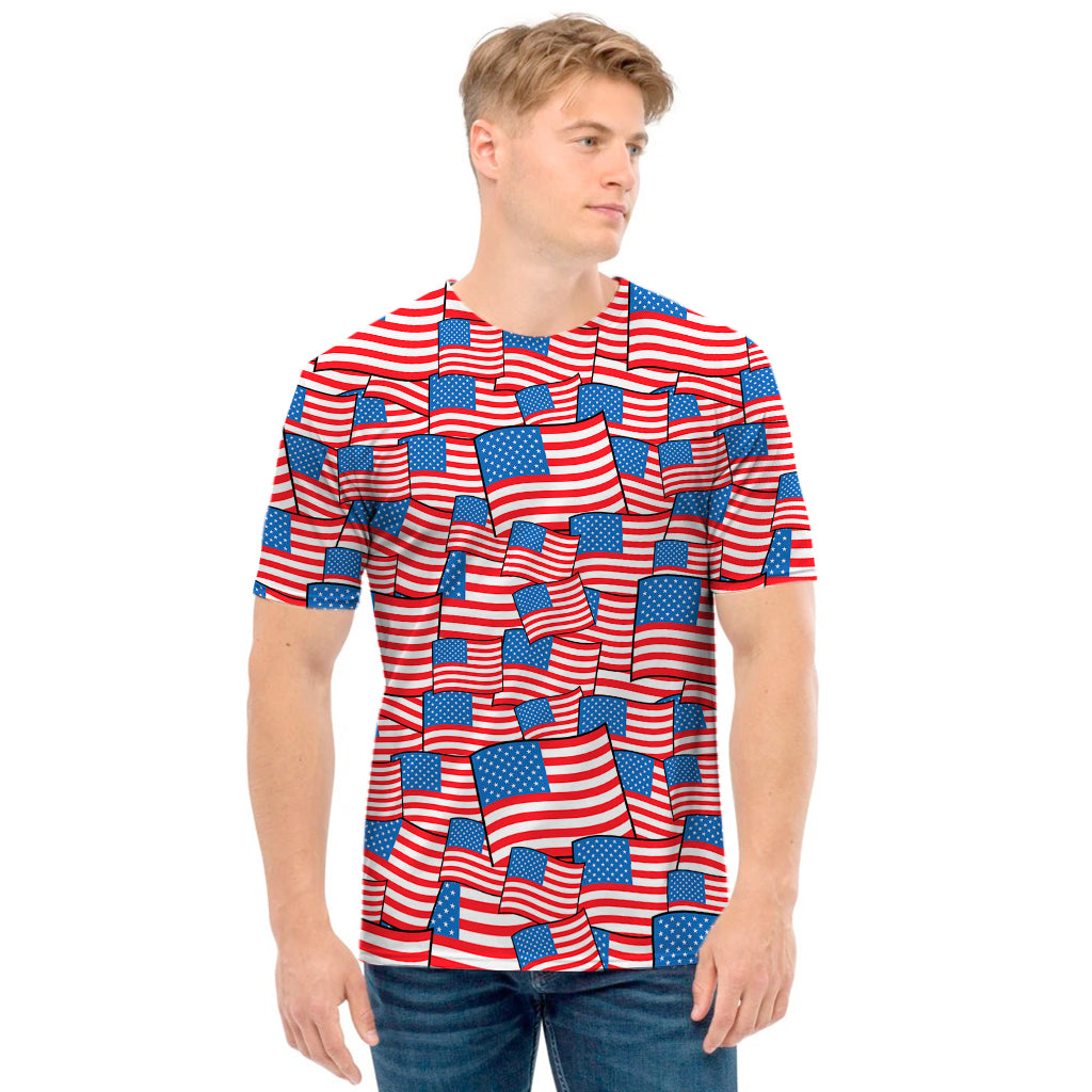 4th of July USA Flag Pattern Print Men's T-Shirt