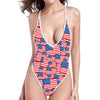 4th of July USA Flag Pattern Print One Piece High Cut Swimsuit