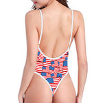 4th of July USA Flag Pattern Print One Piece High Cut Swimsuit