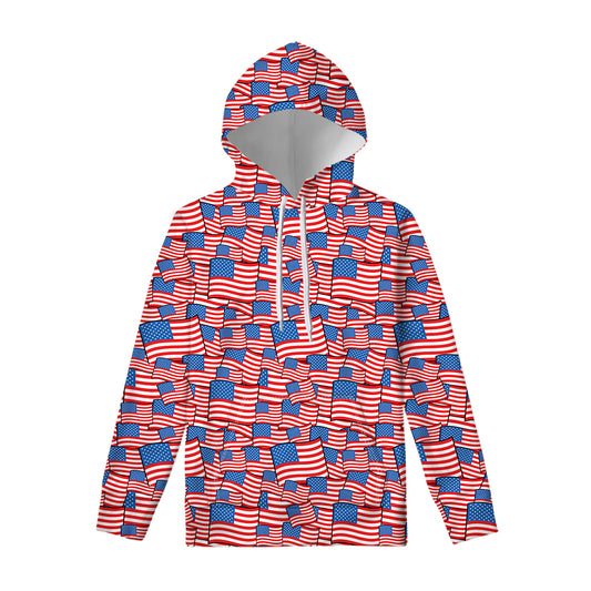 4th of July USA Flag Pattern Print Pullover Hoodie