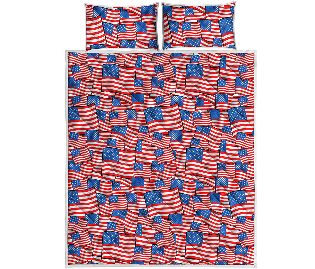 4th of July USA Flag Pattern Print Quilt Bed Set