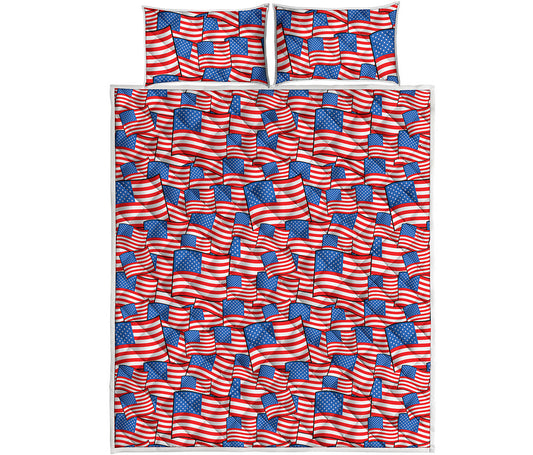 4th of July USA Flag Pattern Print Quilt Bed Set