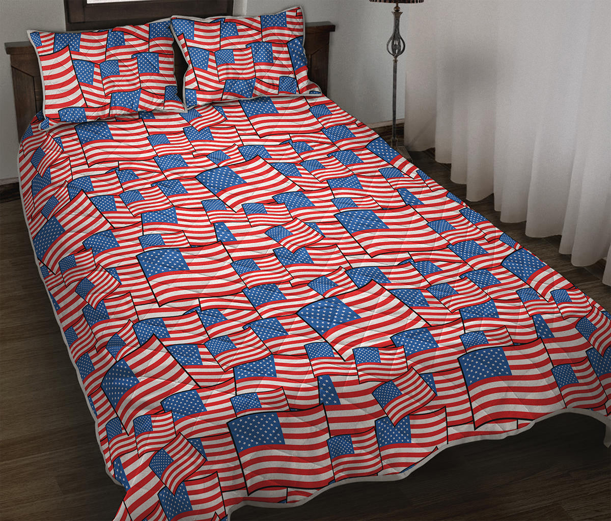 4th of July USA Flag Pattern Print Quilt Bed Set