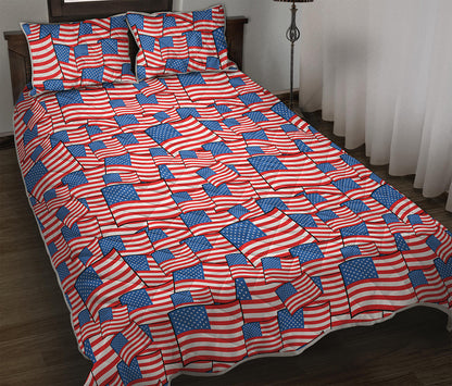 4th of July USA Flag Pattern Print Quilt Bed Set