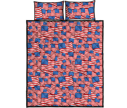 4th of July USA Flag Pattern Print Quilt Bed Set
