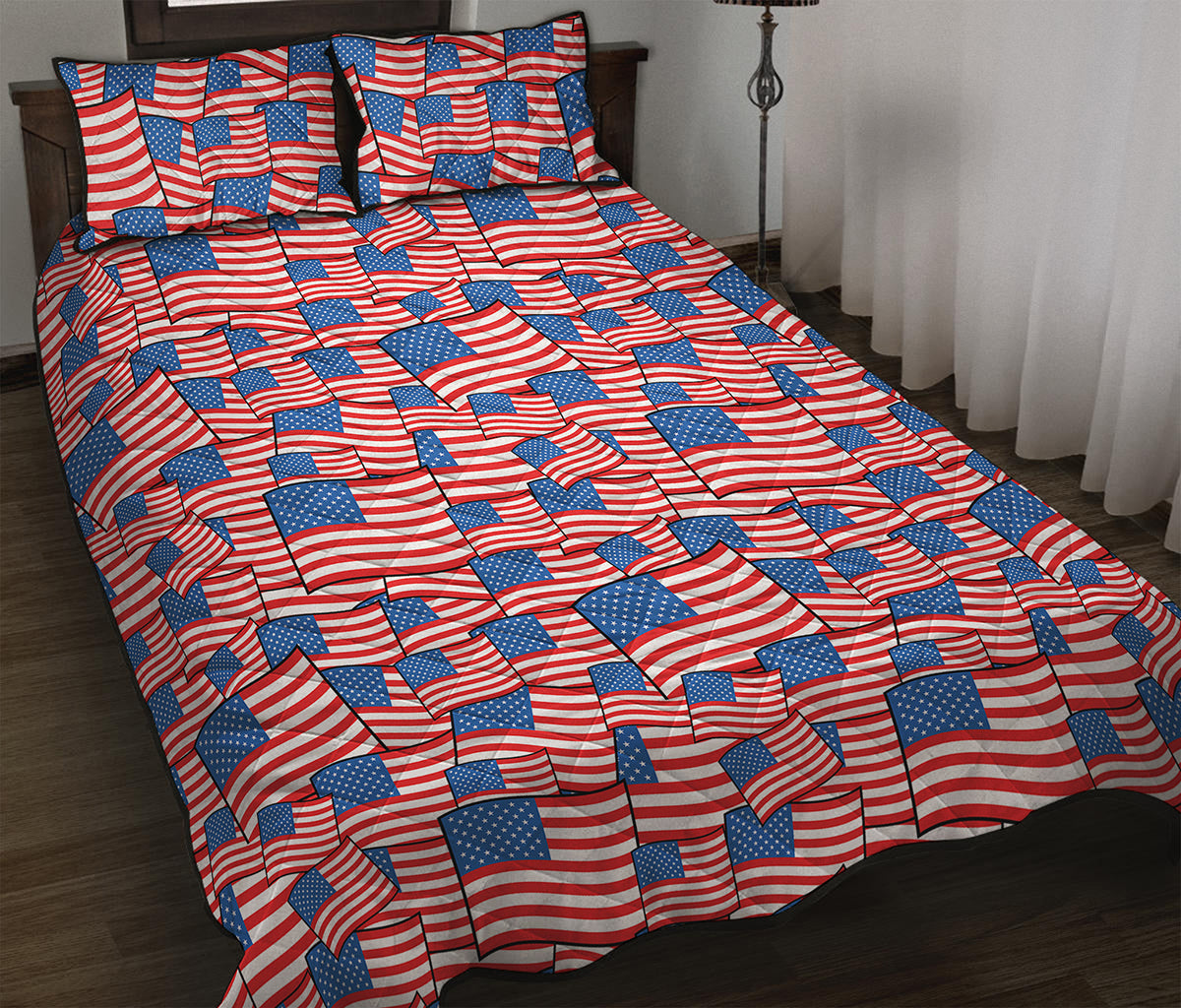 4th of July USA Flag Pattern Print Quilt Bed Set