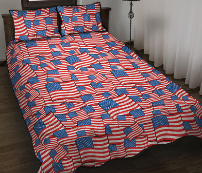 4th of July USA Flag Pattern Print Quilt Bed Set