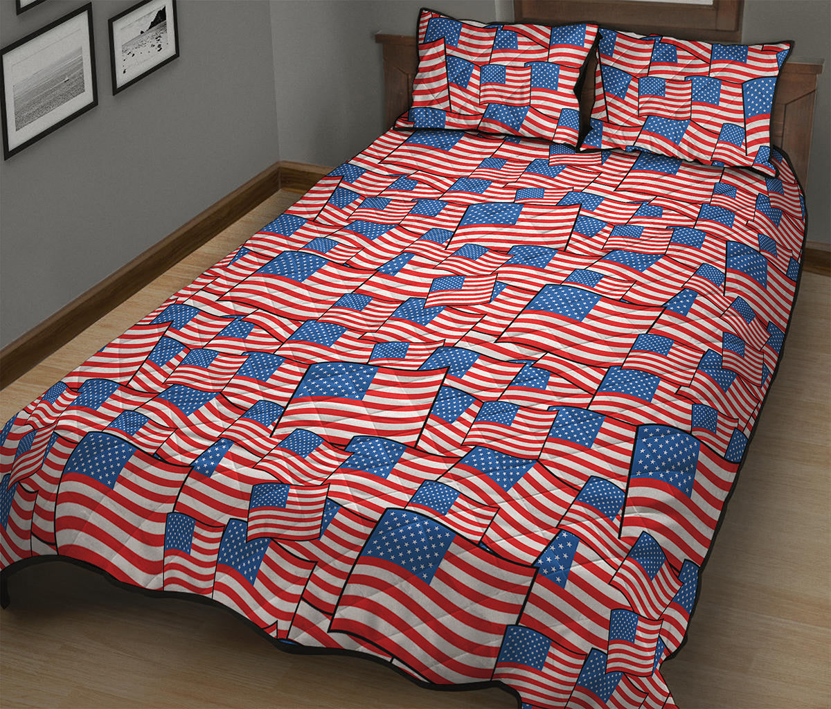 4th of July USA Flag Pattern Print Quilt Bed Set