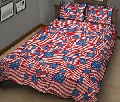 4th of July USA Flag Pattern Print Quilt Bed Set