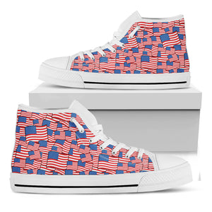 4th of July USA Flag Pattern Print White High Top Shoes