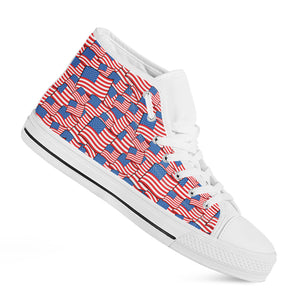 4th of July USA Flag Pattern Print White High Top Shoes