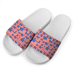 4th of July USA Flag Pattern Print White Slide Sandals