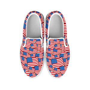 4th of July USA Flag Pattern Print White Slip On Shoes