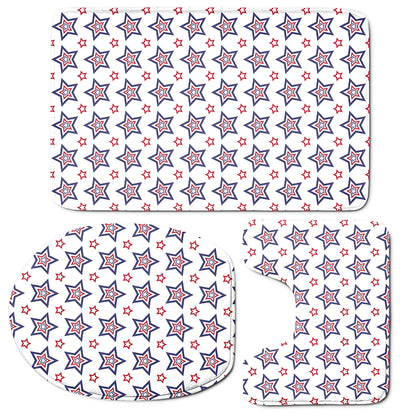 4th of July USA Star Pattern Print 3 Piece Bath Mat Set