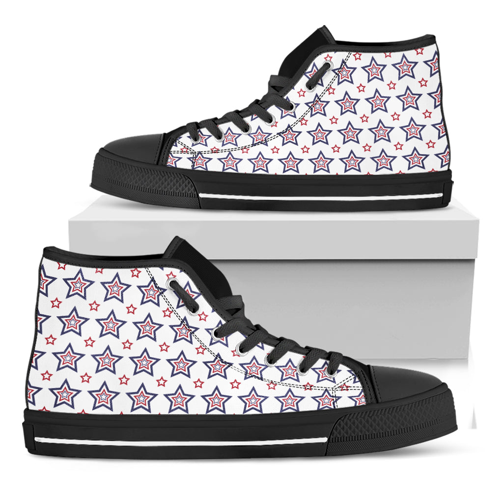 4th of July USA Star Pattern Print Black High Top Shoes