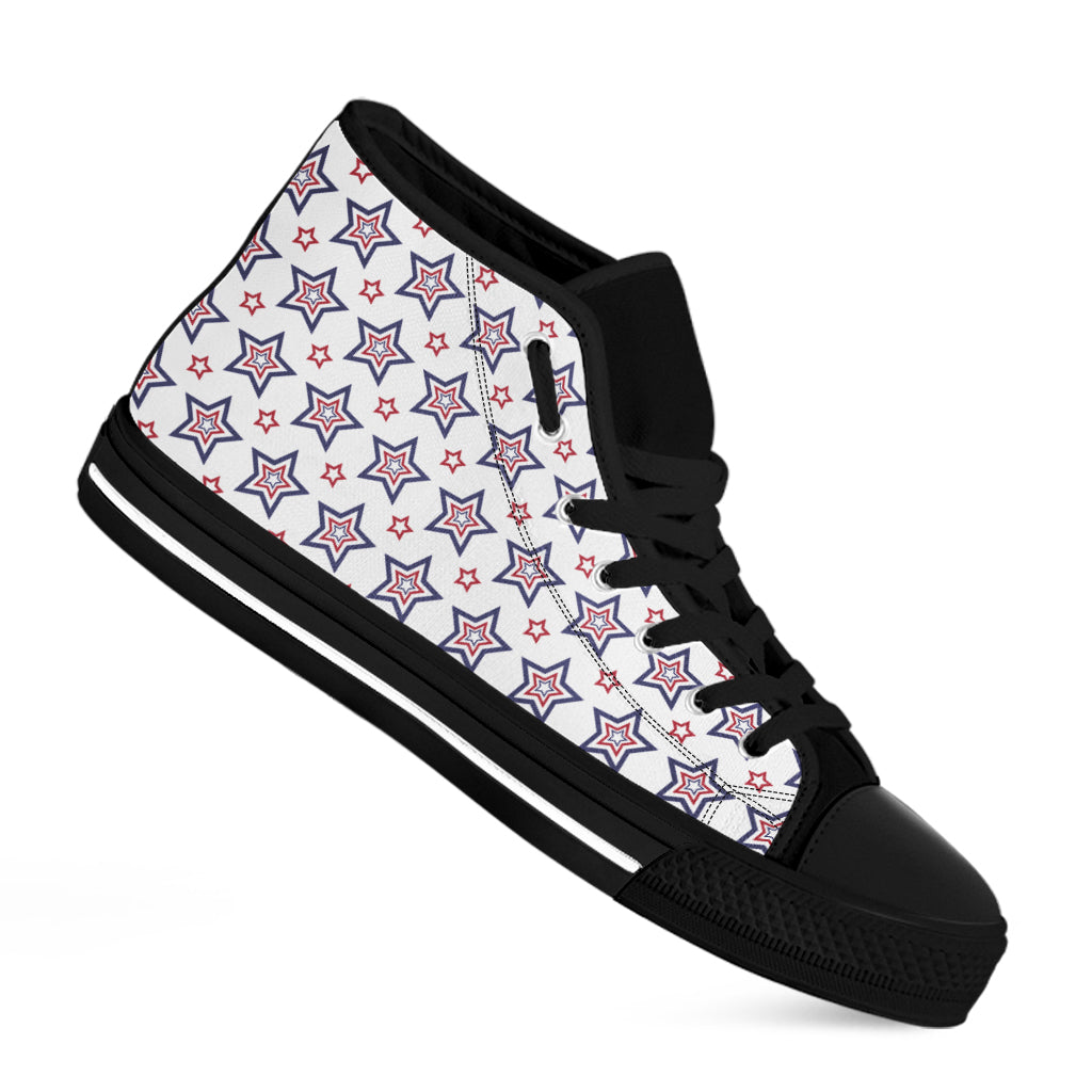 4th of July USA Star Pattern Print Black High Top Shoes