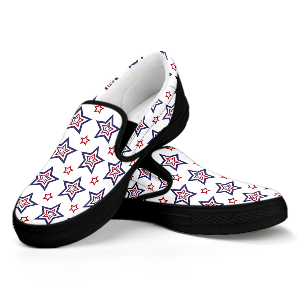 4th of July USA Star Pattern Print Black Slip On Shoes