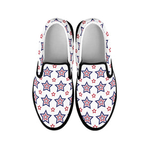 4th of July USA Star Pattern Print Black Slip On Shoes