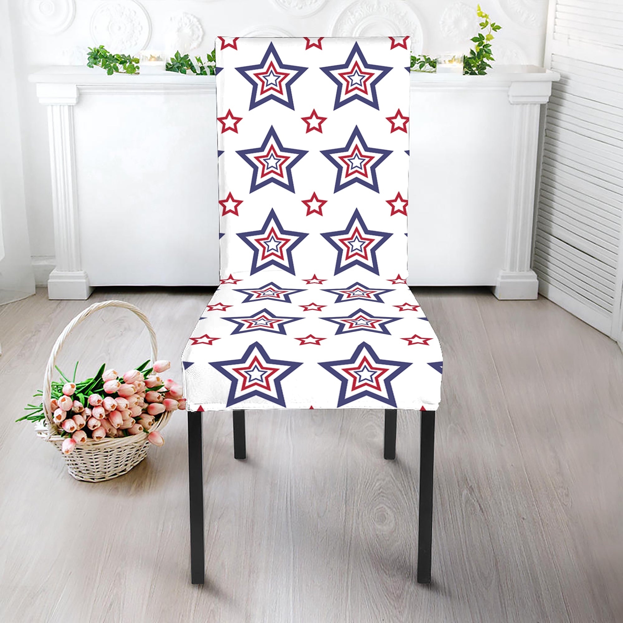 4th of July USA Star Pattern Print Dining Chair Slipcover