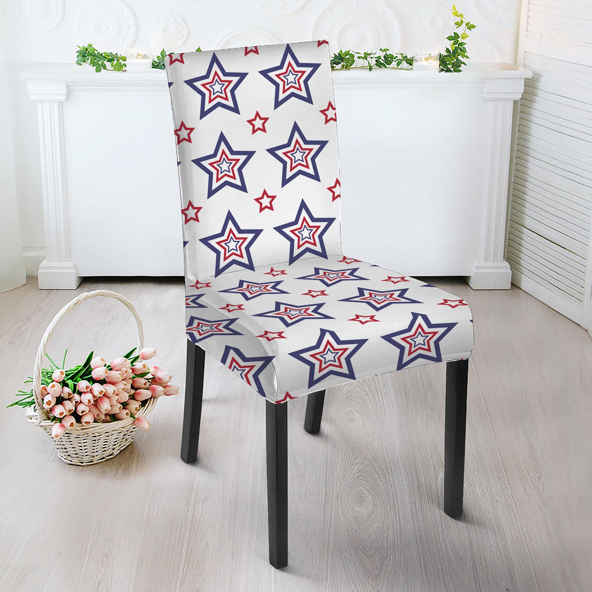 4th of July USA Star Pattern Print Dining Chair Slipcover