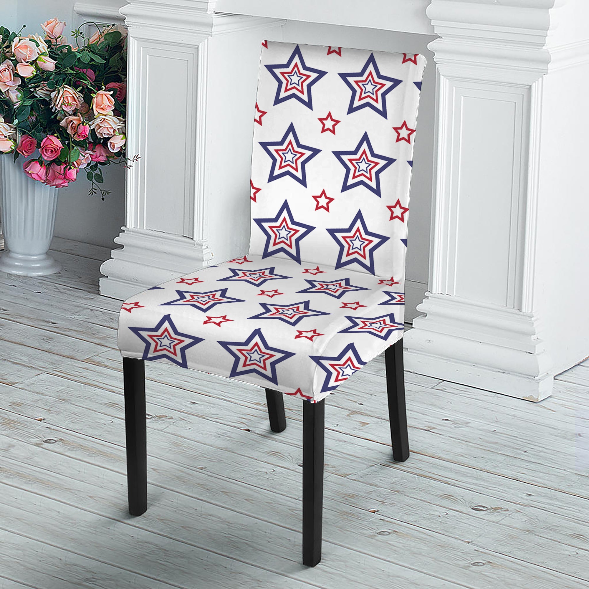 4th of July USA Star Pattern Print Dining Chair Slipcover