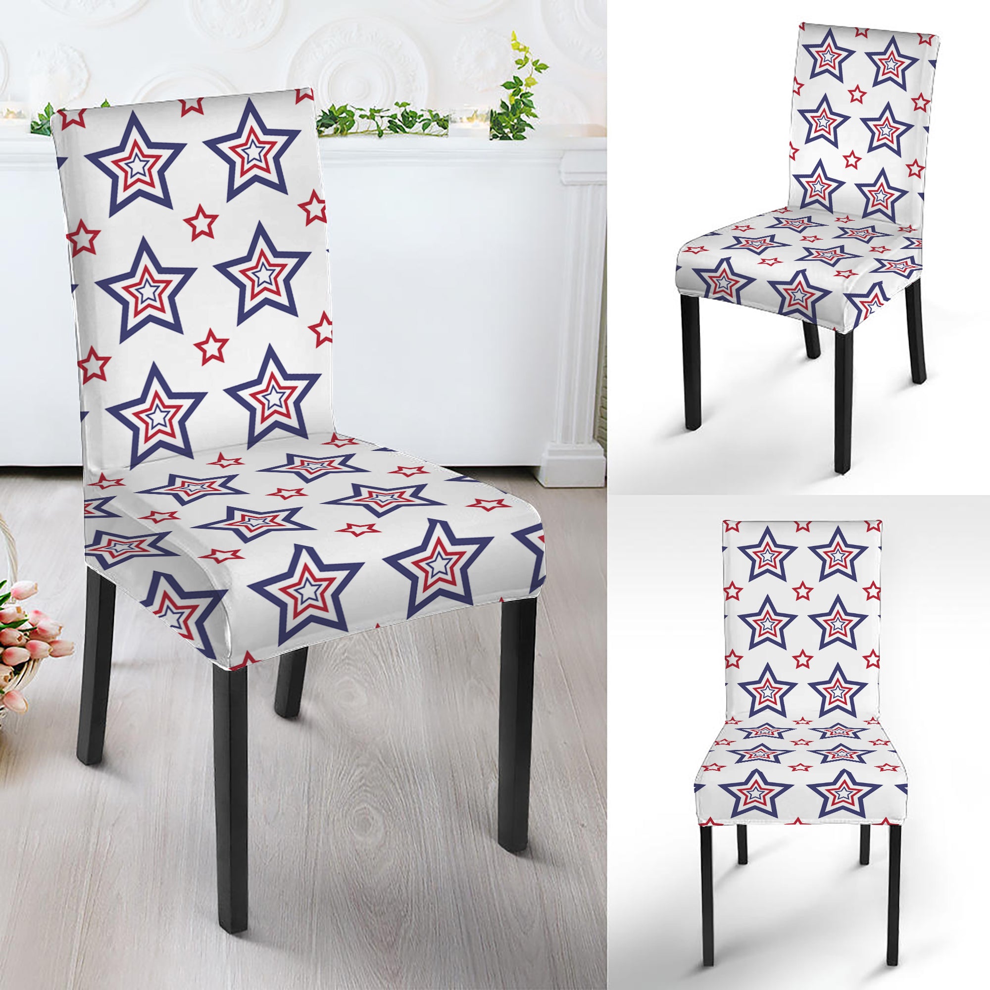 4th of July USA Star Pattern Print Dining Chair Slipcover