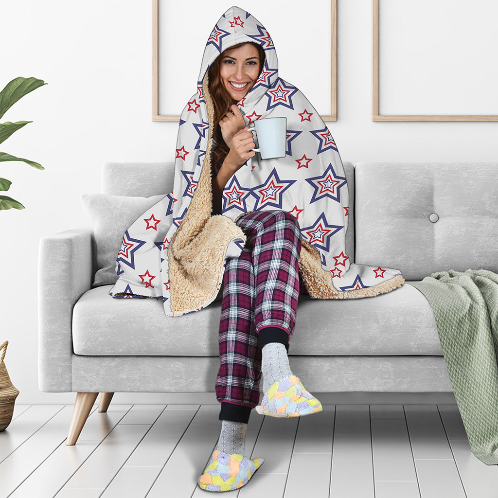4th of July USA Star Pattern Print Hooded Blanket