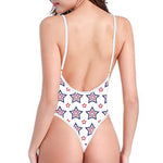 4th of July USA Star Pattern Print One Piece High Cut Swimsuit