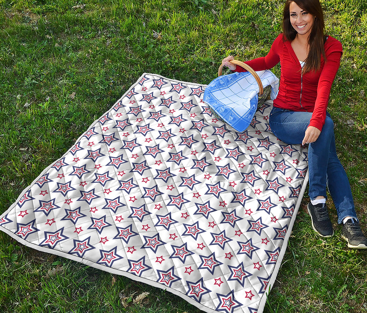 4th of July USA Star Pattern Print Quilt