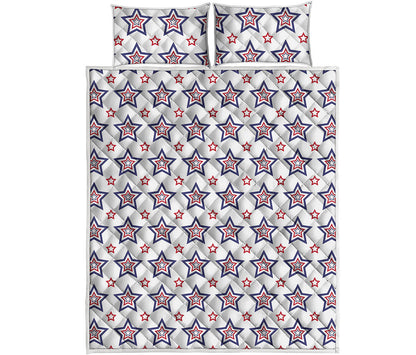 4th of July USA Star Pattern Print Quilt Bed Set