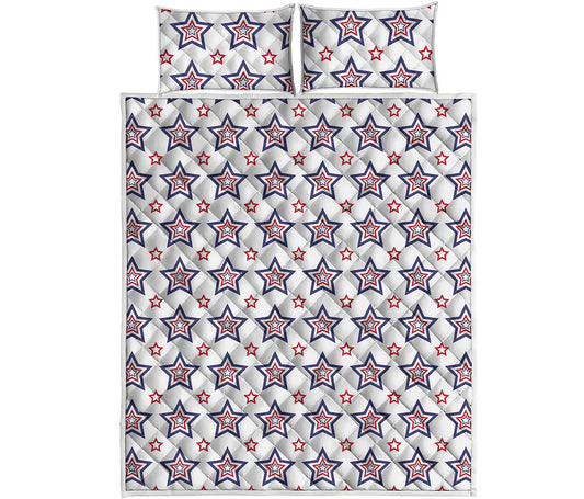 4th of July USA Star Pattern Print Quilt Bed Set