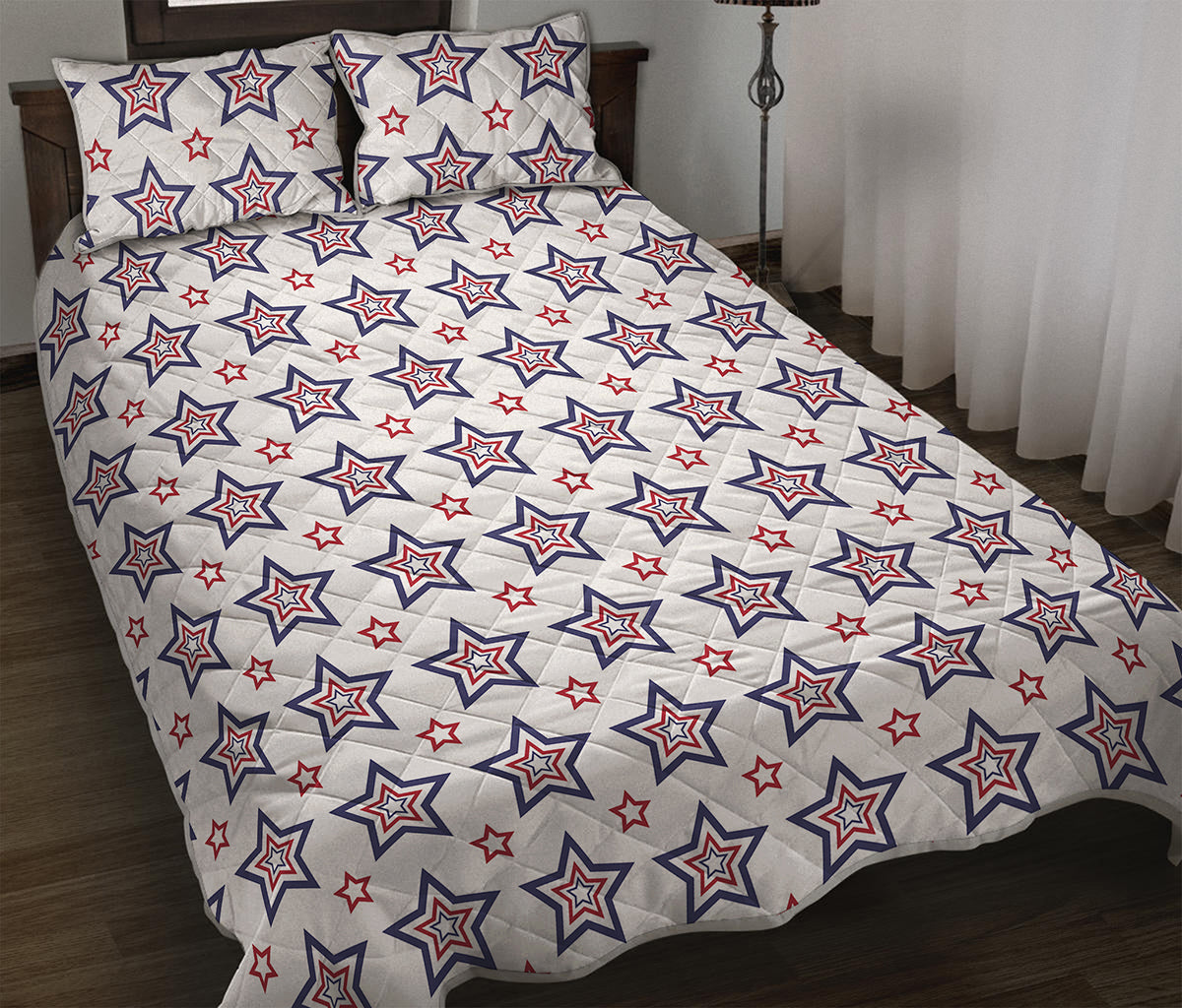 4th of July USA Star Pattern Print Quilt Bed Set