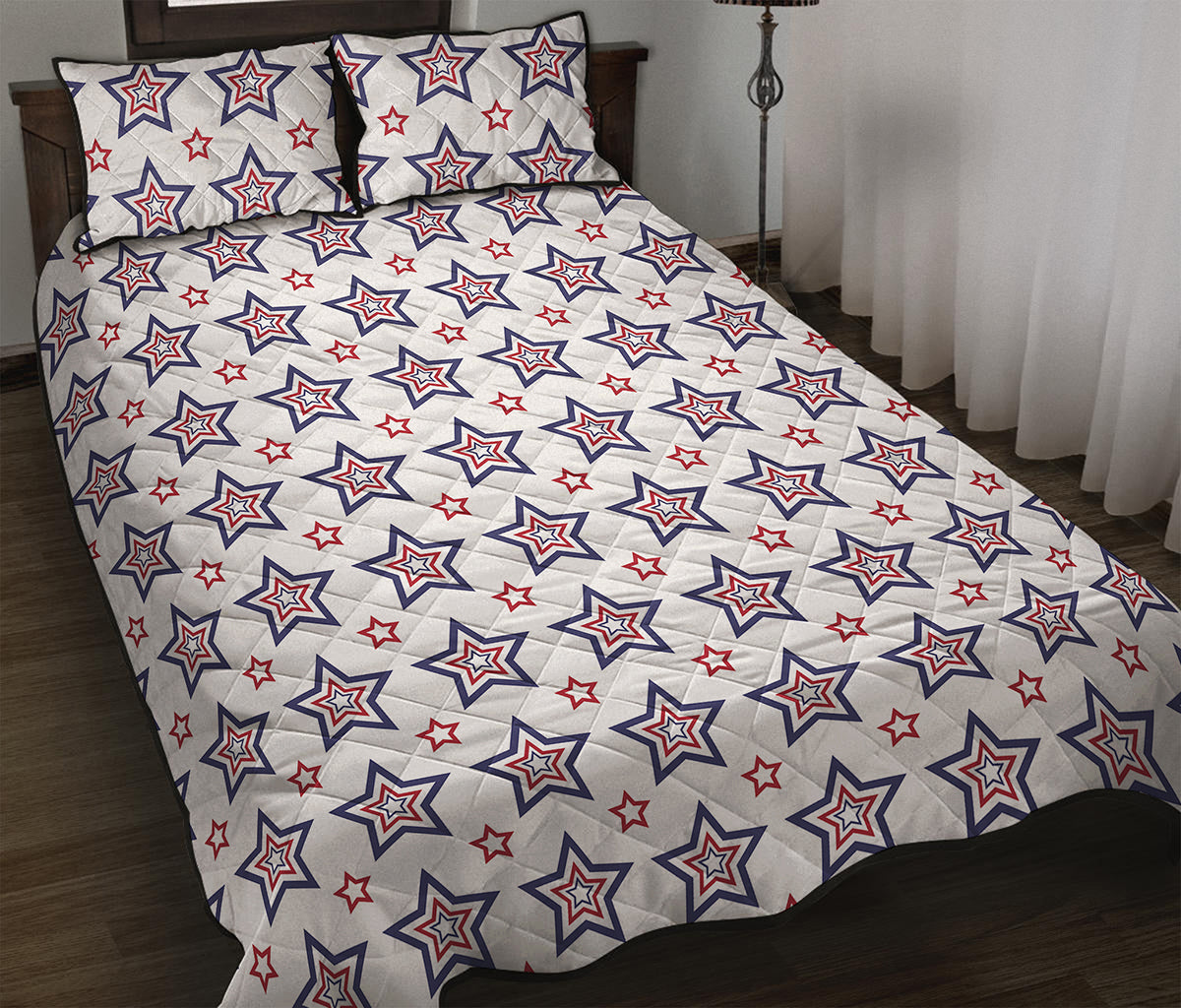 4th of July USA Star Pattern Print Quilt Bed Set
