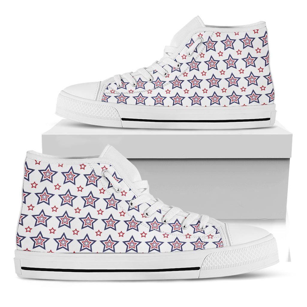 4th of July USA Star Pattern Print White High Top Shoes