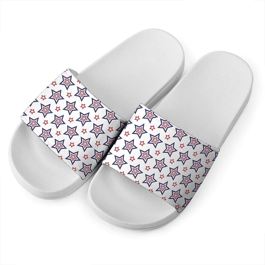 4th of July USA Star Pattern Print White Slide Sandals