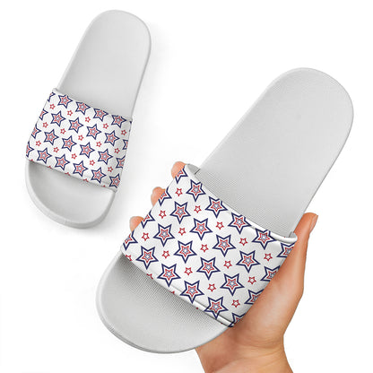 4th of July USA Star Pattern Print White Slide Sandals