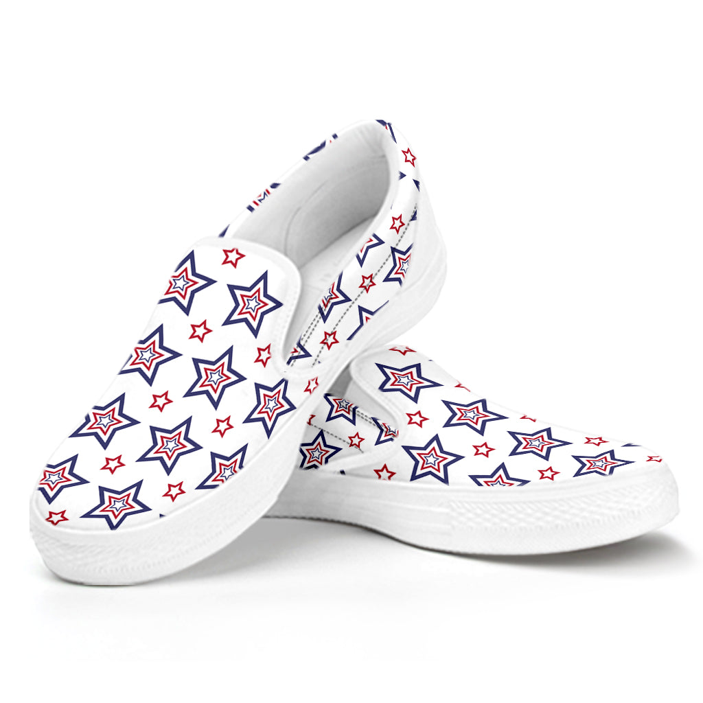 4th of July USA Star Pattern Print White Slip On Shoes