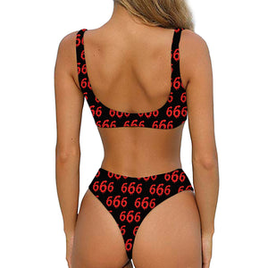 666 Satan Pattern Print Front Bow Tie Bikini