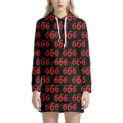 666 Satan Pattern Print Hoodie Dress