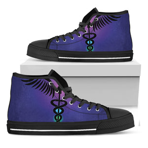 7 Chakras Caduceus Print Black High Top Shoes