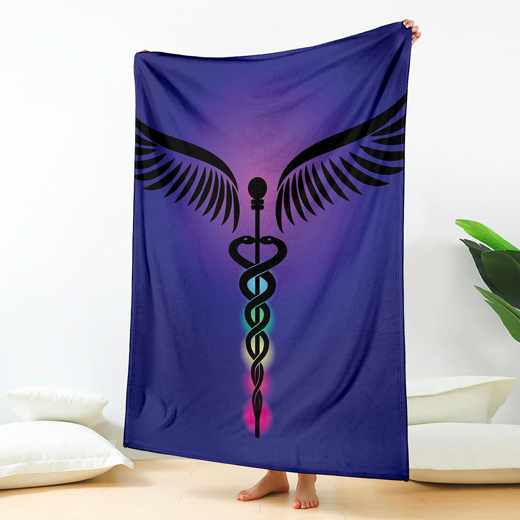 7 Chakras Caduceus Print Blanket