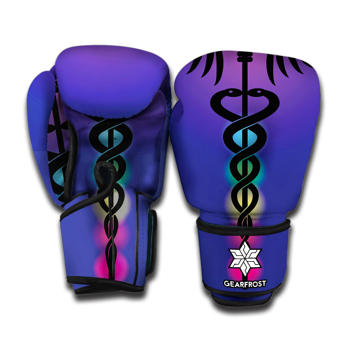 7 Chakras Caduceus Print Boxing Gloves