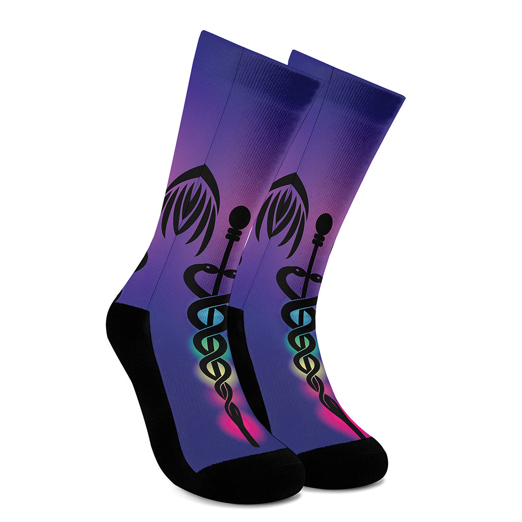 7 Chakras Caduceus Print Crew Socks