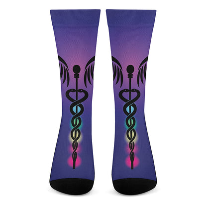 7 Chakras Caduceus Print Crew Socks