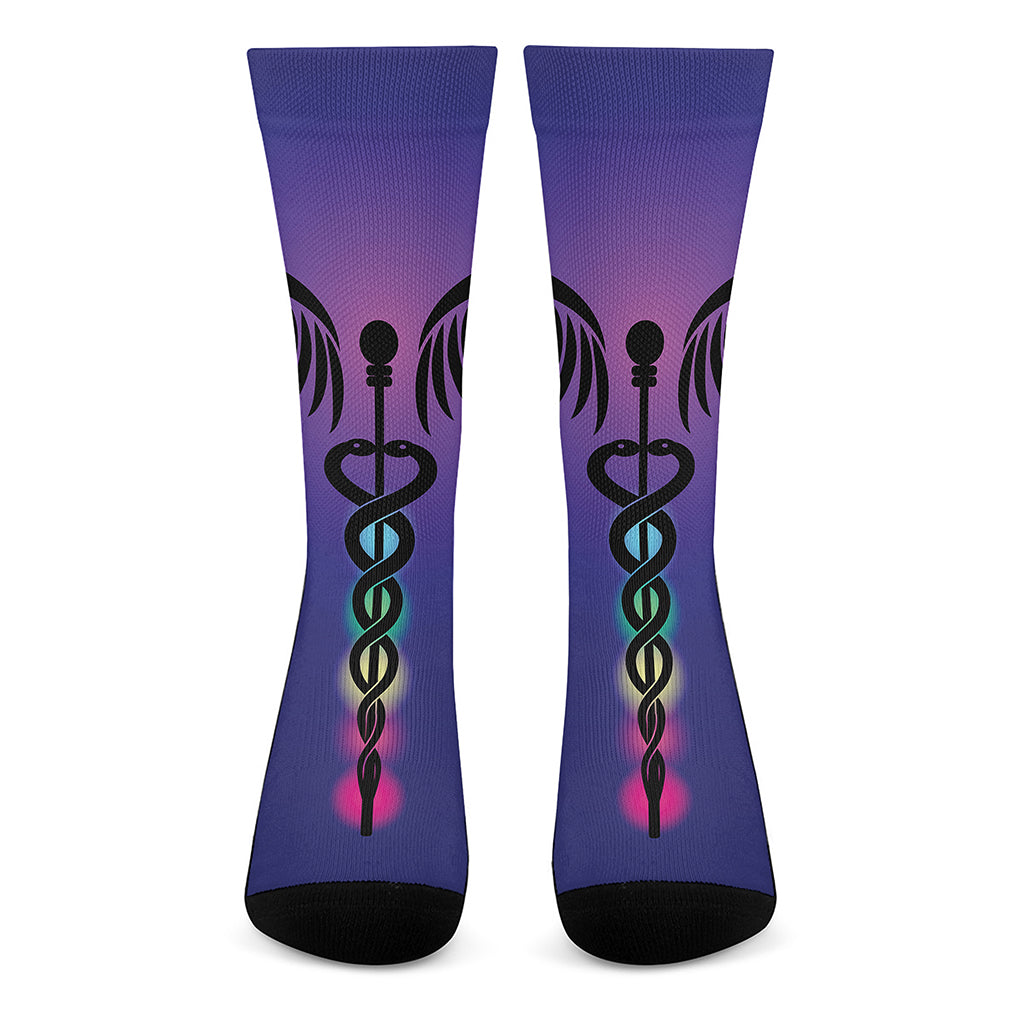 7 Chakras Caduceus Print Crew Socks