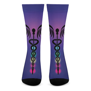 7 Chakras Caduceus Print Crew Socks