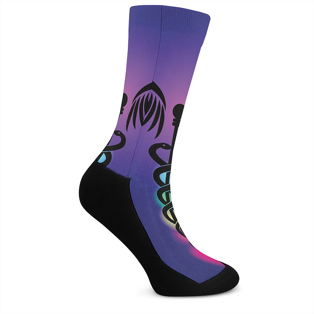 7 Chakras Caduceus Print Crew Socks