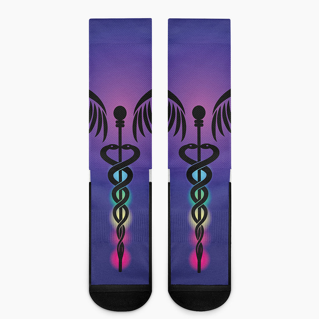 7 Chakras Caduceus Print Crew Socks